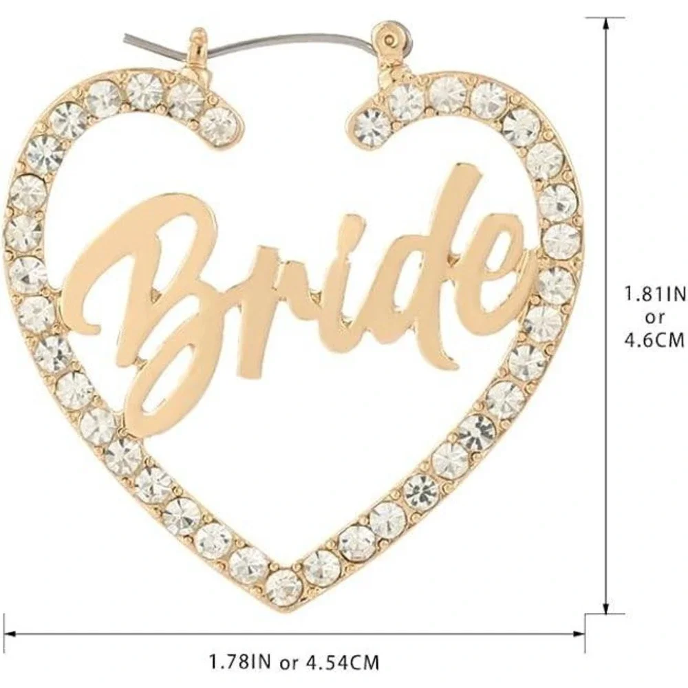Bride Heart Hoop Earrings Rhinestone Gold Tone Wedding Bridal Party Jewelry